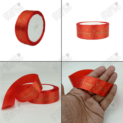 Happy Birthday Printed Satin Ribbon Roll - 1 Inch x 9 Yards