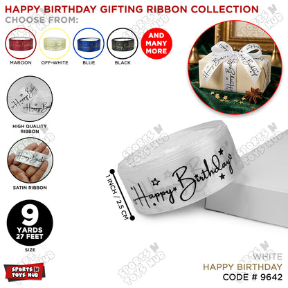 Happy Birthday Printed Satin Ribbon Roll - 1 Inch x 9 Yards