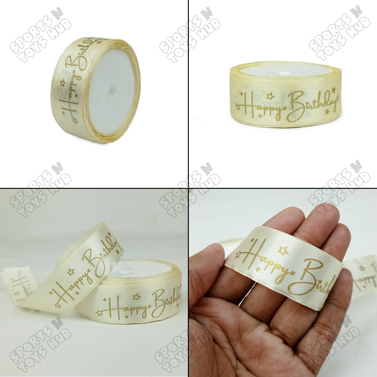 Happy Birthday Printed Satin Ribbon Roll - 1 Inch x 9 Yards