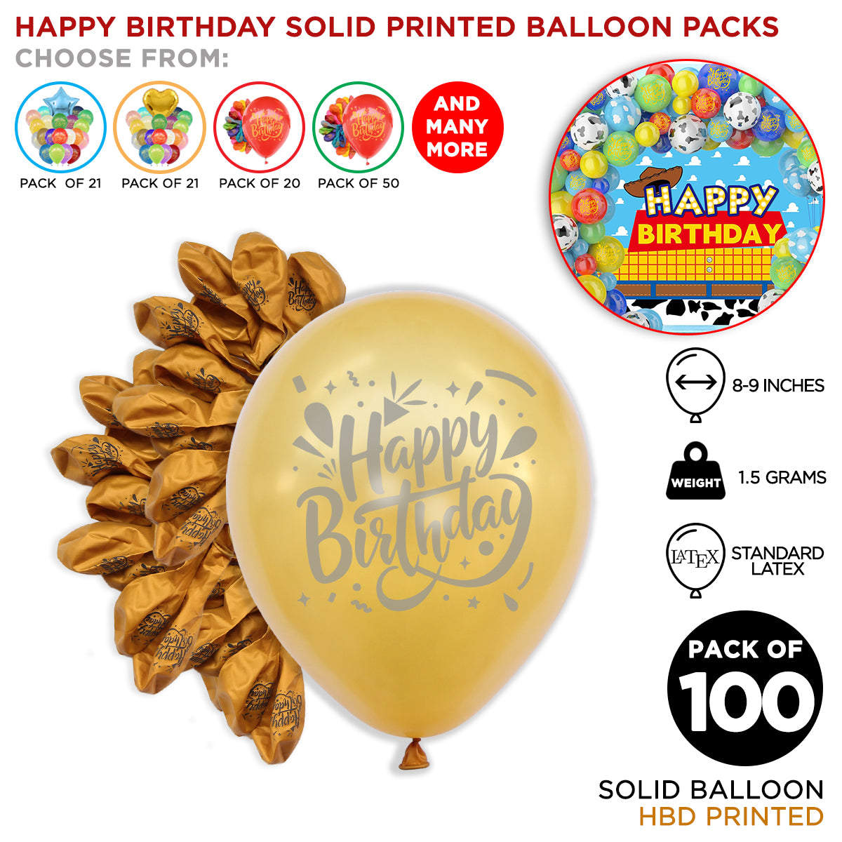 Printed Happy Birthday Solid Balloons