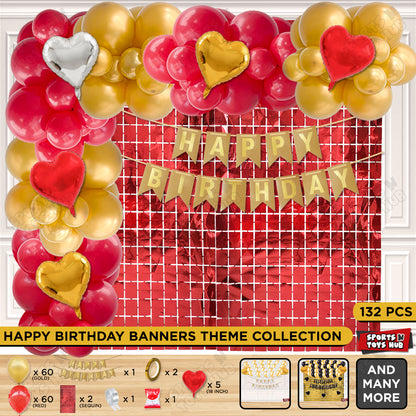 Happy Birthday Card Banner Theme - Gold & Red