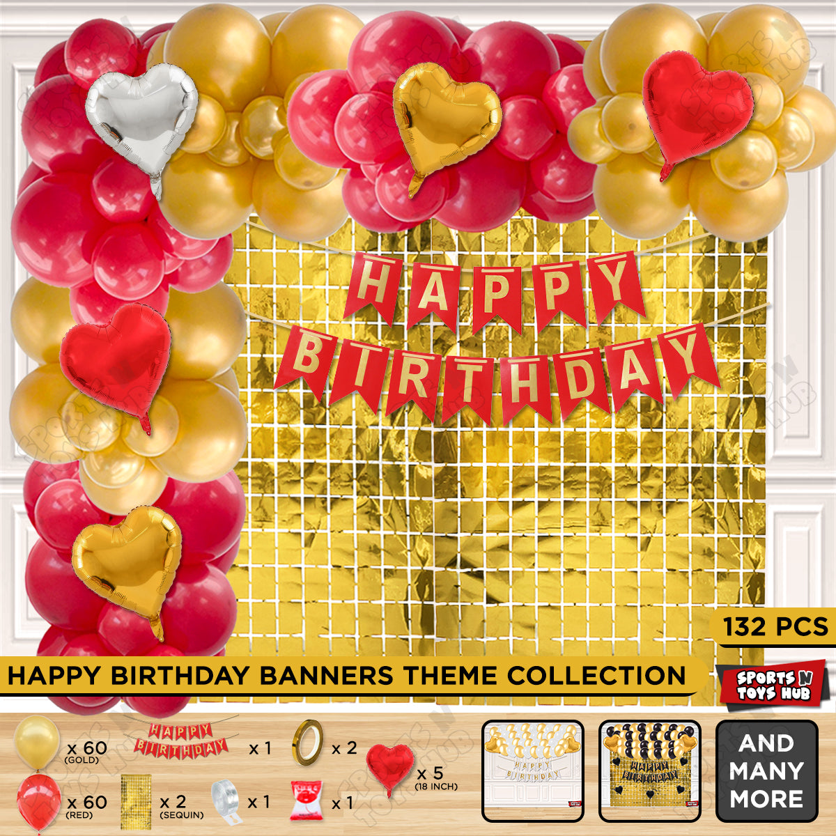 Happy Birthday Card Banner Theme - Red & Gold
