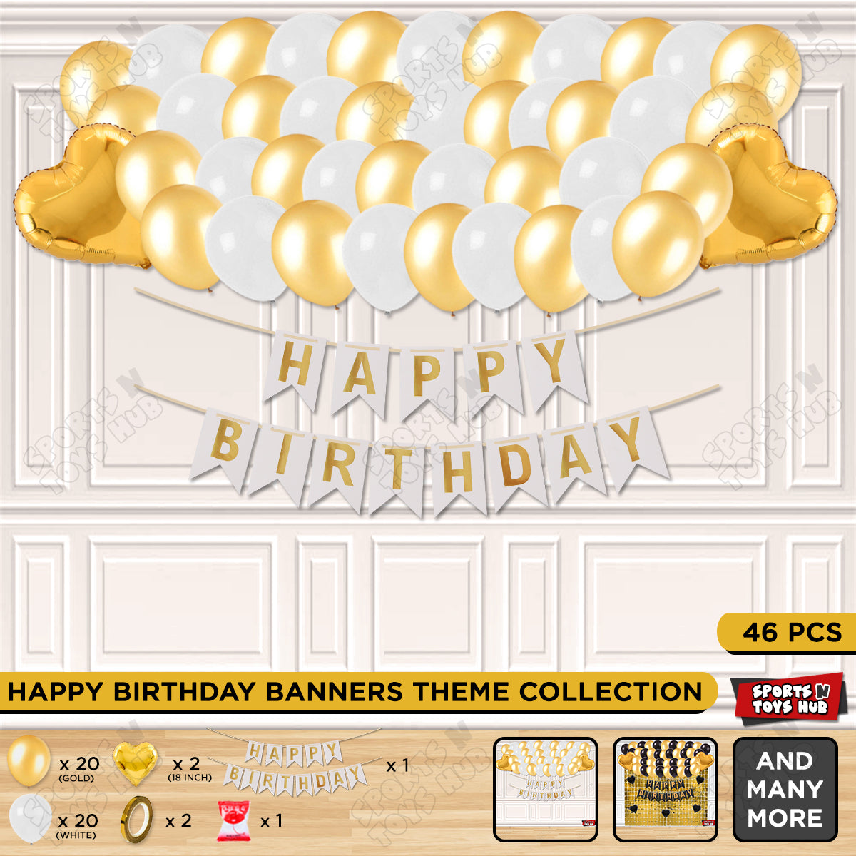 Happy Birthday Card Banner Theme - White & Gold