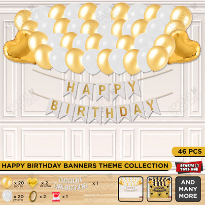 Happy Birthday Card Banner Theme - White & Gold