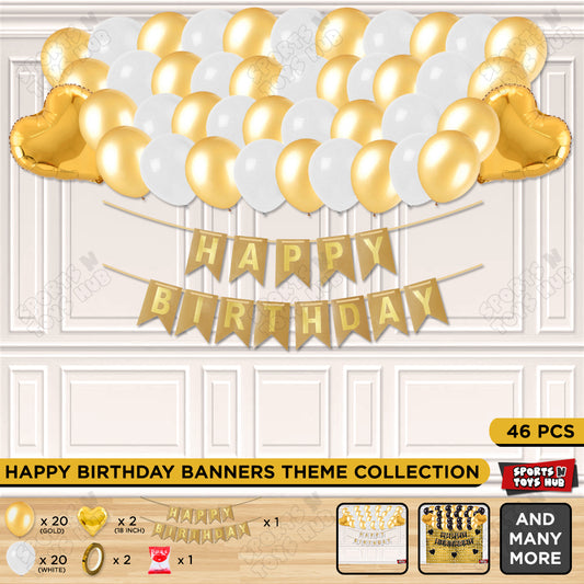 Happy Birthday Card Banner Theme - Gold & White