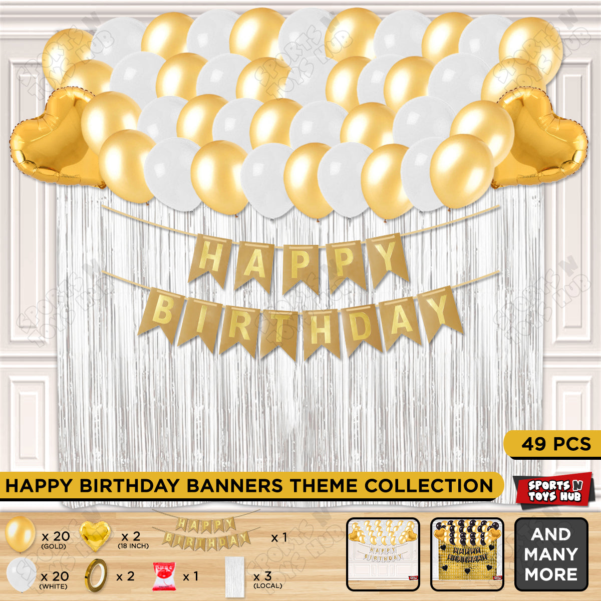 Happy Birthday Card Banner Theme - Gold & White