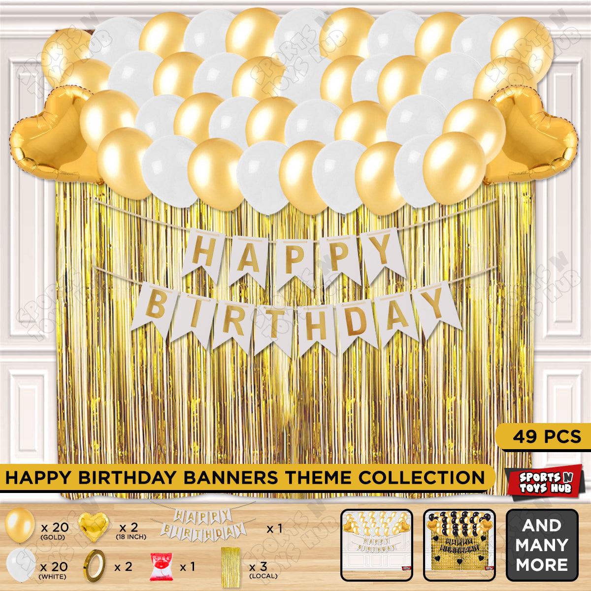 Happy Birthday Card Banner Theme - White & Gold