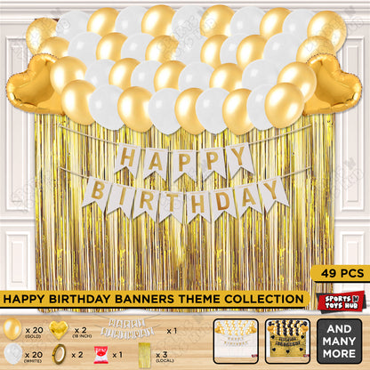 Happy Birthday Card Banner Theme - White & Gold