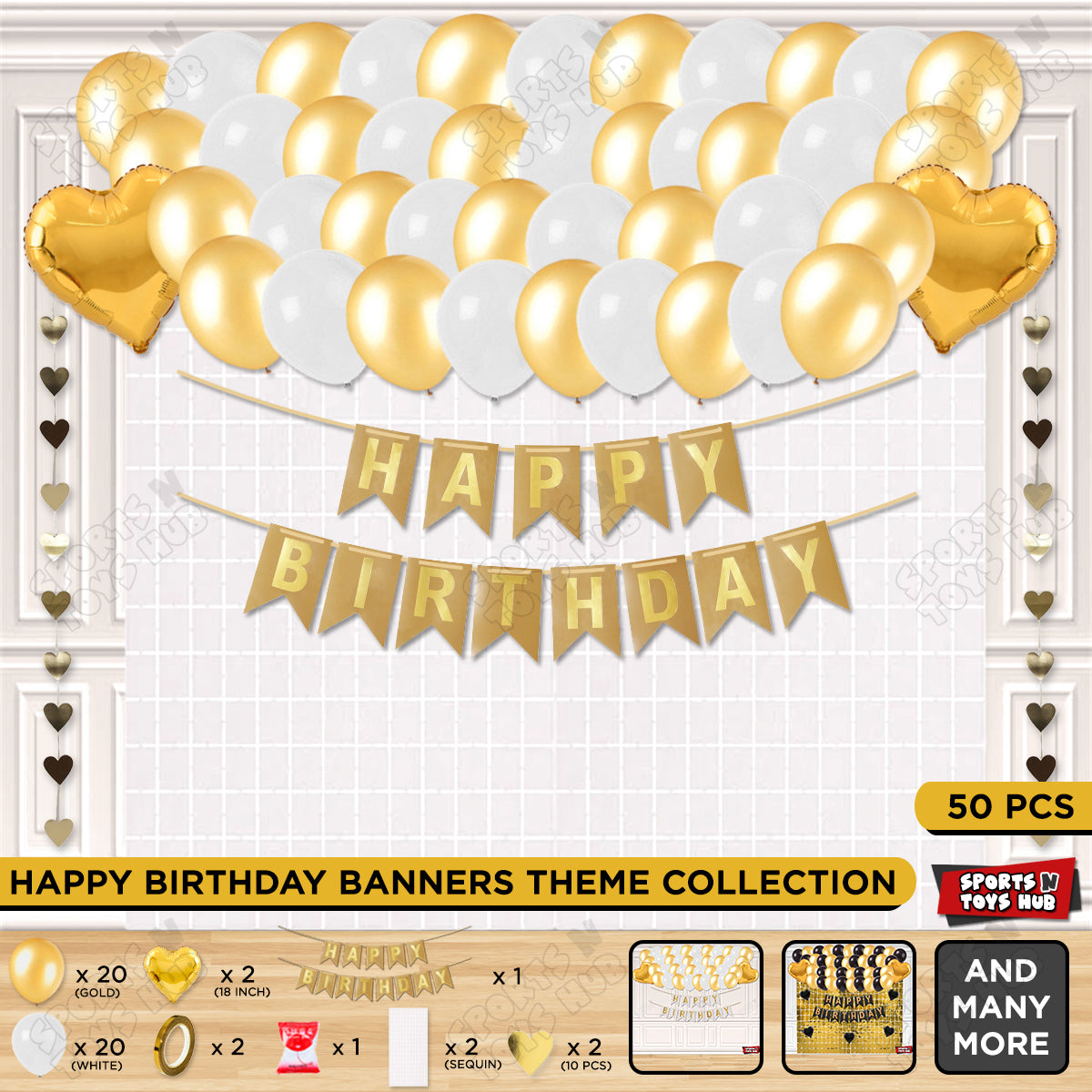 Happy Birthday Card Banner Theme - Gold & White