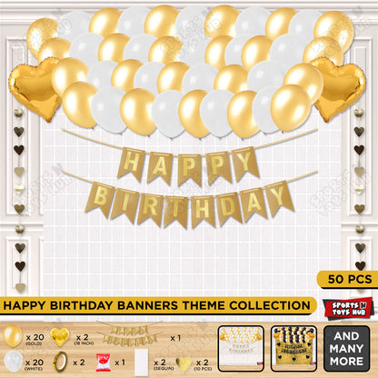 Happy Birthday Card Banner Theme - Gold & White