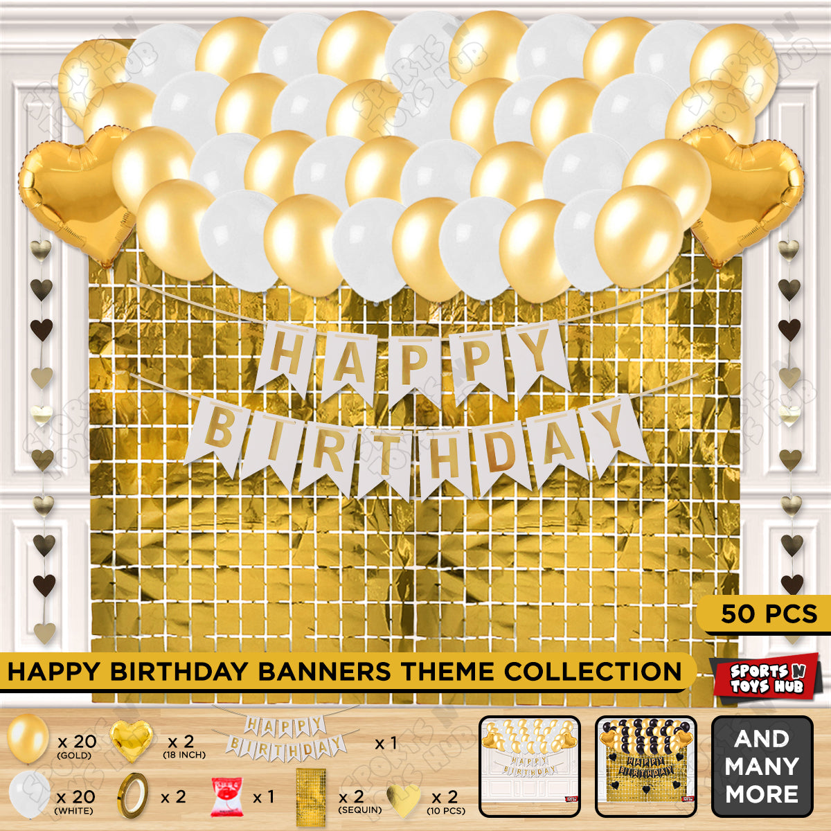Happy Birthday Card Banner Theme - White & Gold