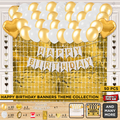Happy Birthday Card Banner Theme - White & Gold