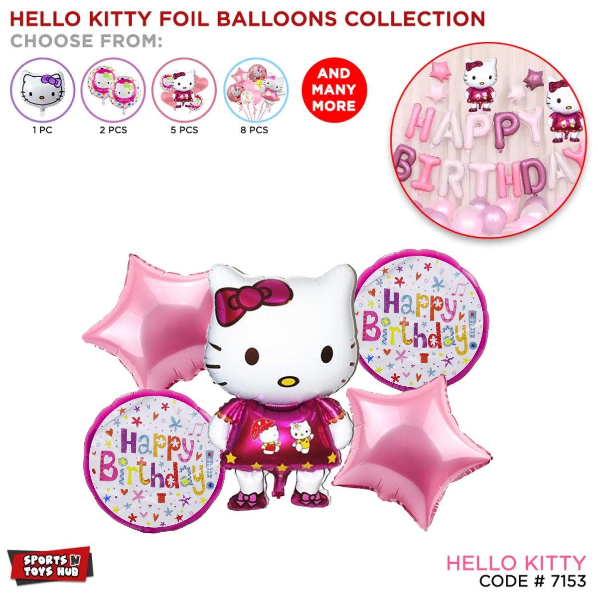 Hell0 Kitty Foil Balloon With HBD Round Foil Balloon Set