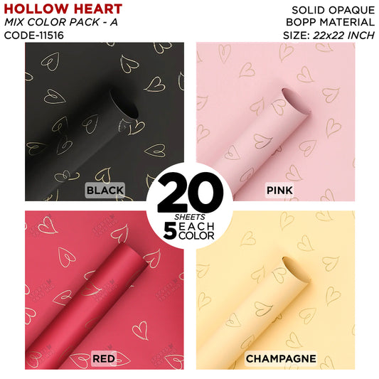 Golden Sketch Hollow Hearts Flower Bouquet Sheets - Mix Color 20 Sheet Pack