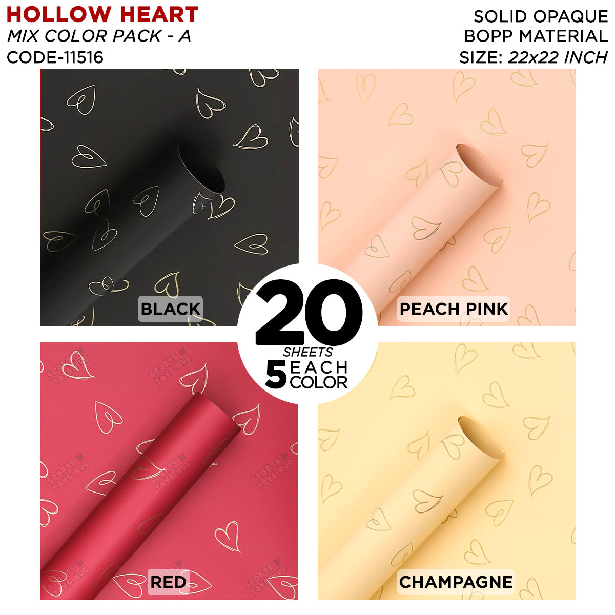 Golden Sketch Hollow Hearts Flower Bouquet Sheets - 20 Sheets