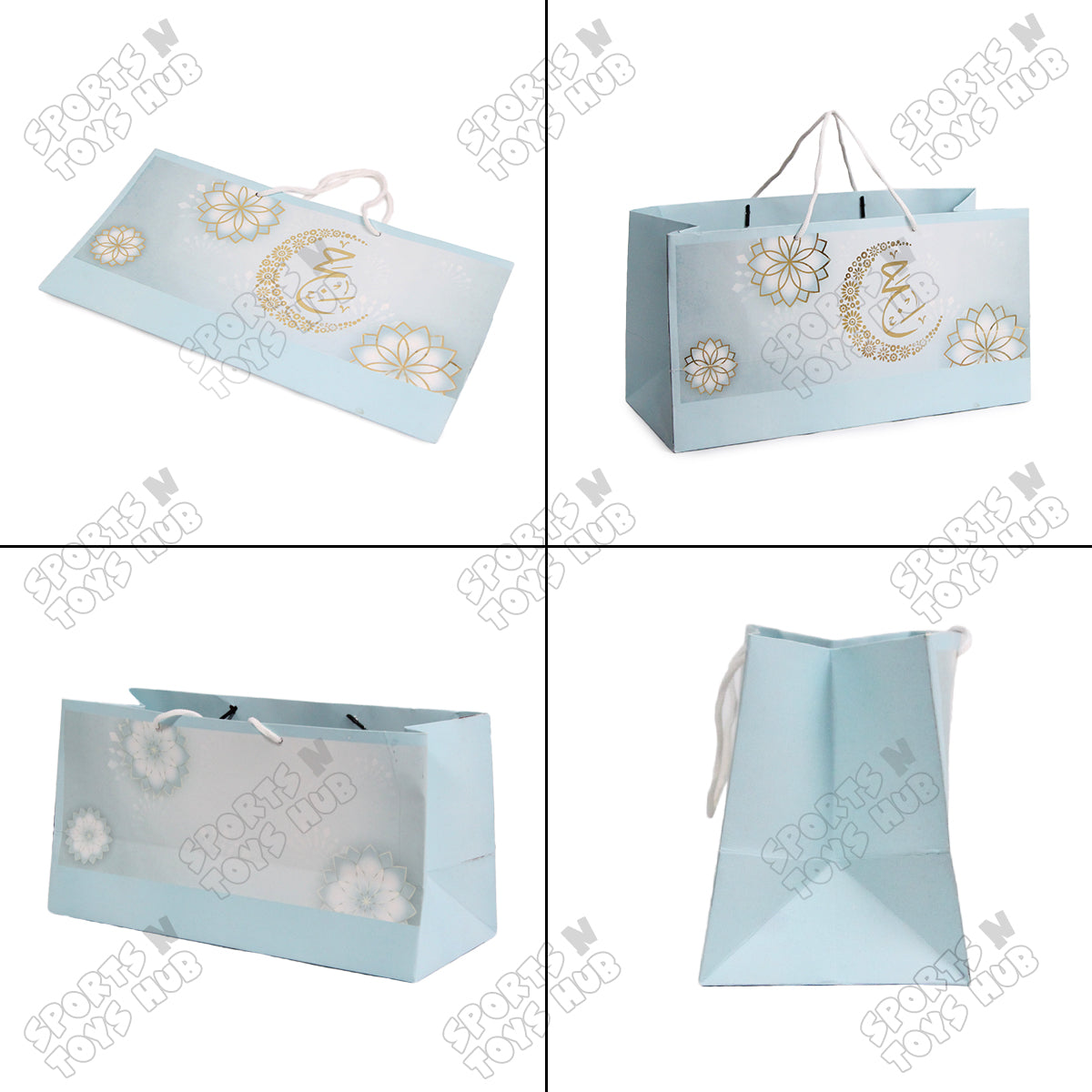 Hajj Mubarak Printed Textured Paper Tabarruk Bags - 13.5x7x5.5 Inch - Pack of 6