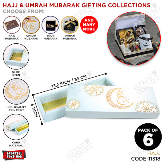 Pack Of 6 Hajj Mubarak Box - 13x5x1.5 Inch