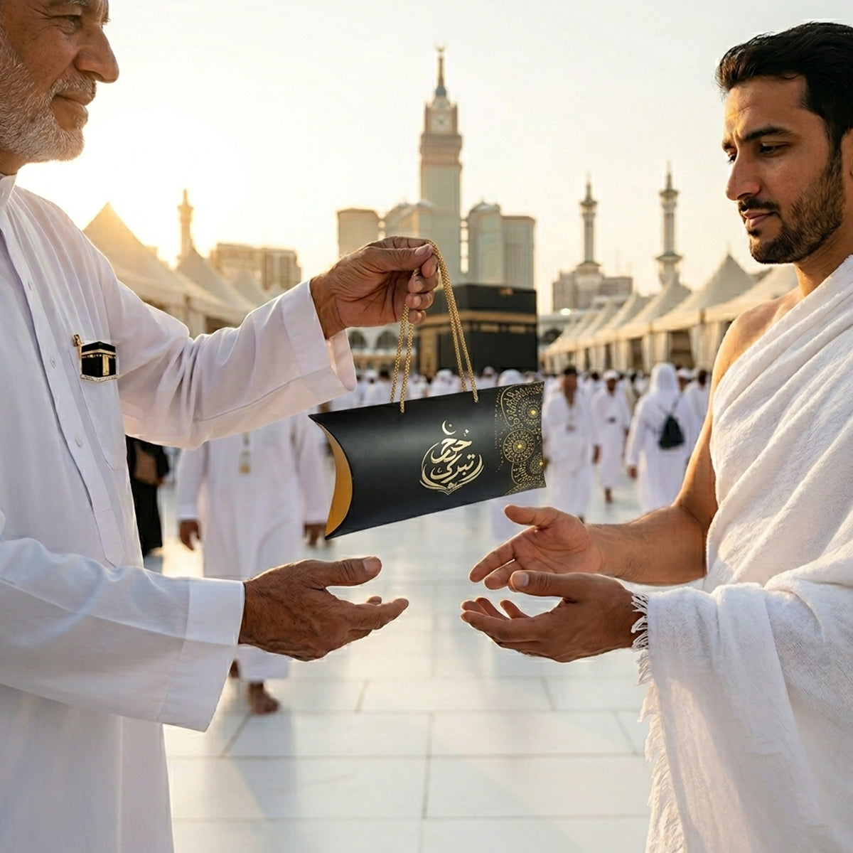 Hajj Taburrak Printed Pillow Box Bag with Gold Foil Embossing - Pack Of 10