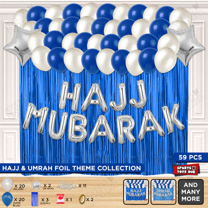 Hajj Mubarak Silver Foil Letter Curtain Theme Collection