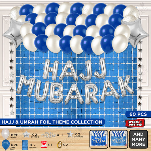Hajj Mubarak Silver Foil Letter Rectangle Curtain Theme Collection