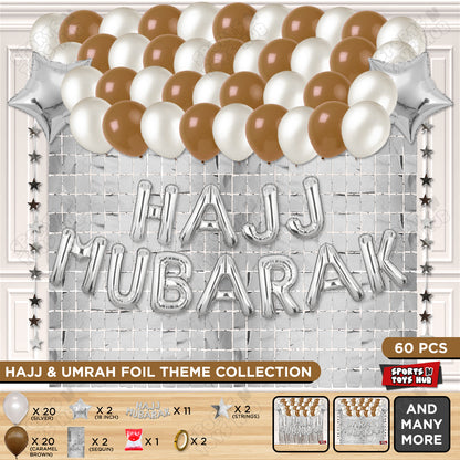 Hajj Mubarak Silver Foil Letter Rectangle Curtain Theme Collection
