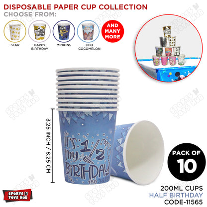 Half Birthday Printed Blue Cups - Pack Of 10