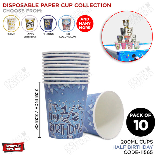 Half Birthday Printed Blue Cups - Pack Of 10