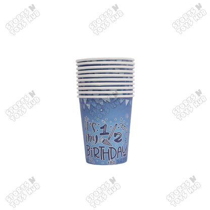 Half Birthday Printed Blue Cups - Pack Of 10