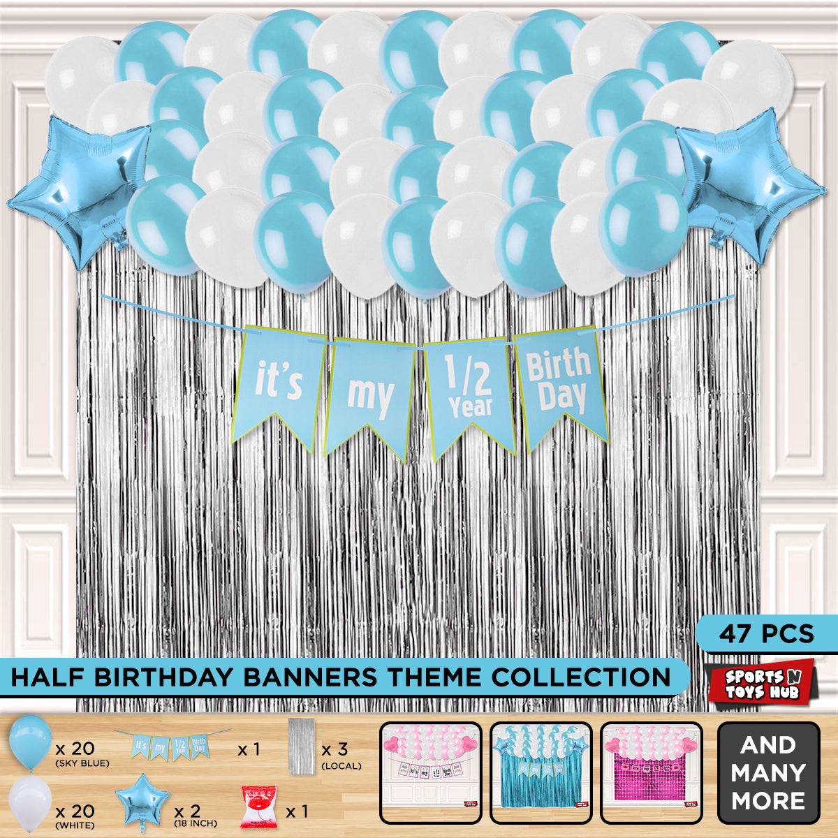 Its My 1/2 Year Birthday Card Banner Theme With Curtain