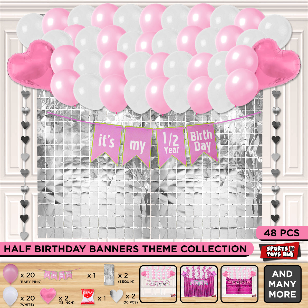 Its My 1/2 Year Birthday Card Banner Theme With Rectangle Curtain