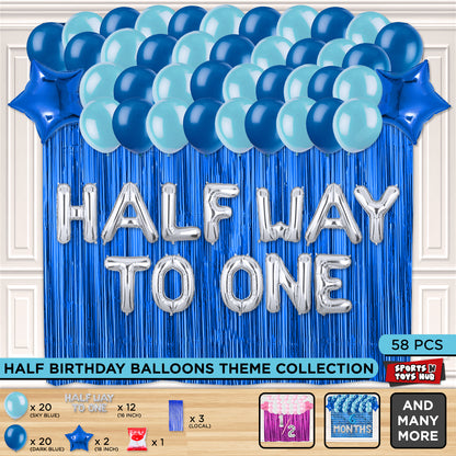 Half Birthday Foil Letter Theme With Curtain - Blue