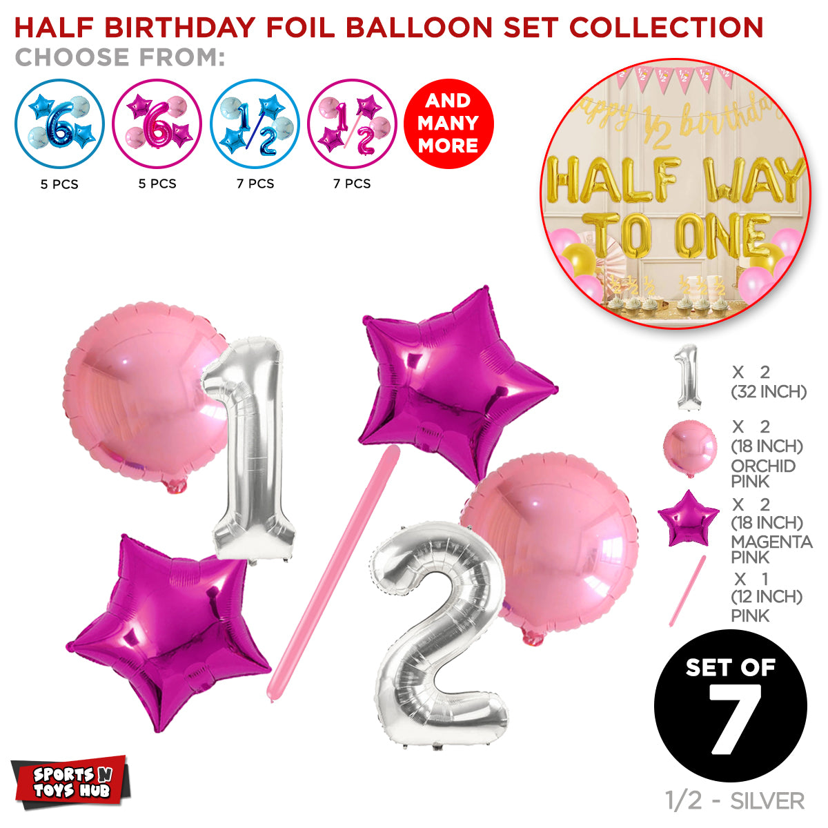 Half Birthday Foil Balloon Set Collection