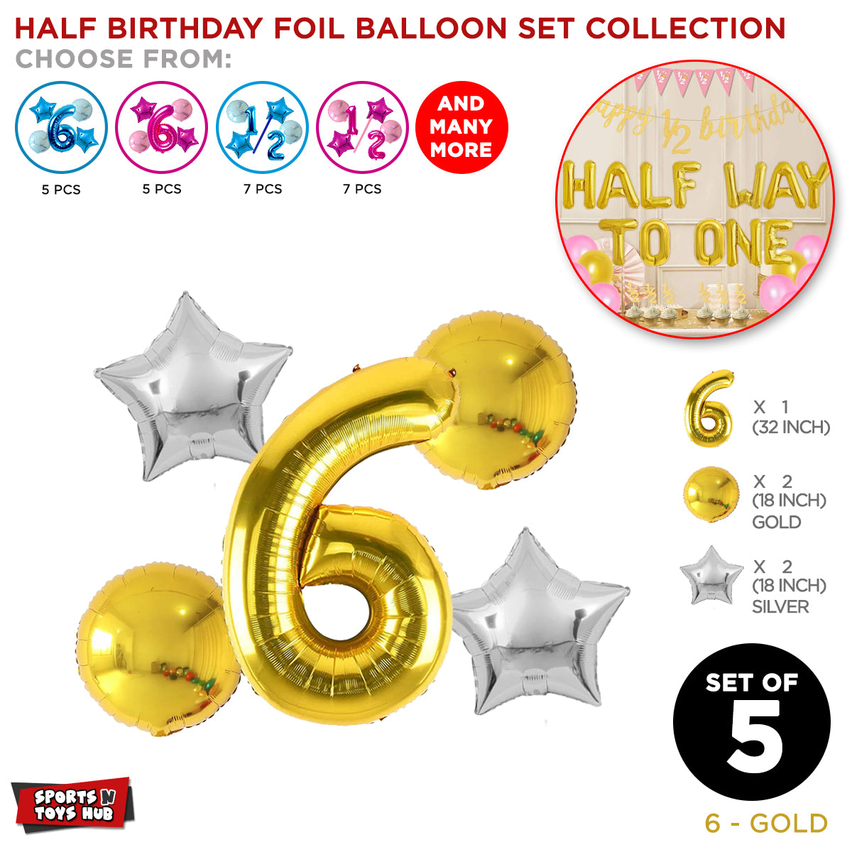 Half Birthday Foil Balloon Set Collection