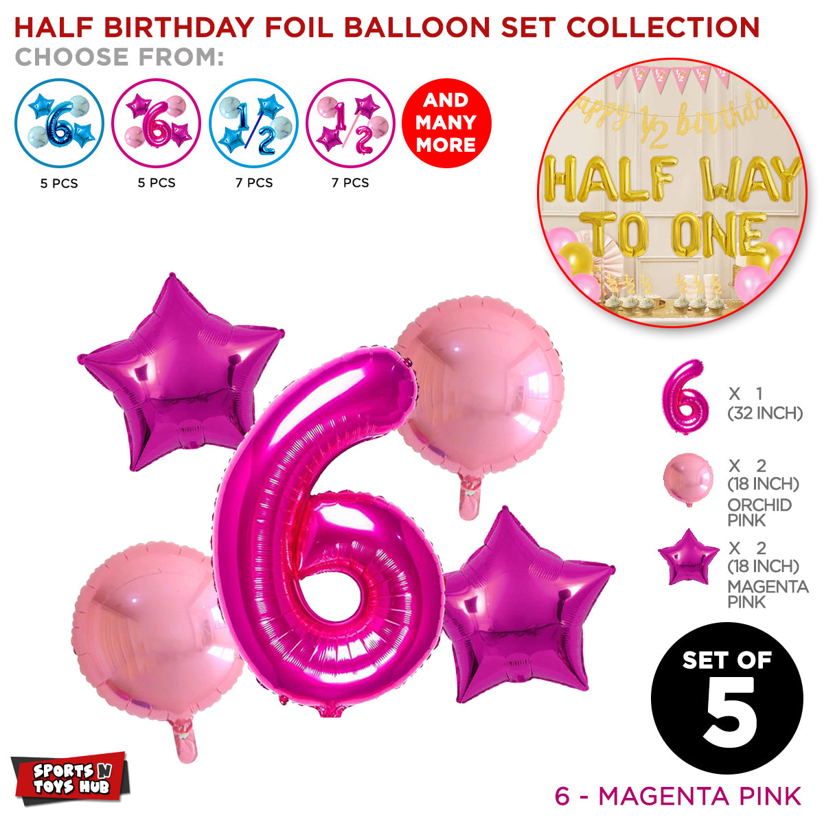 Half Birthday Foil Balloon Set Collection