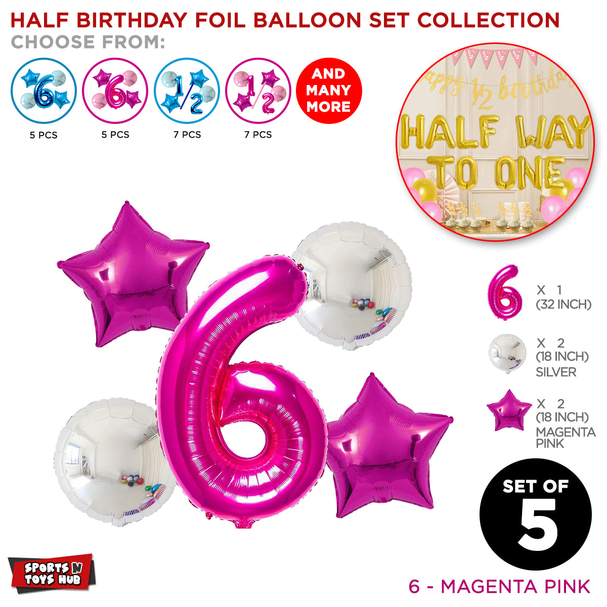 Half Birthday Foil Balloon Set Collection