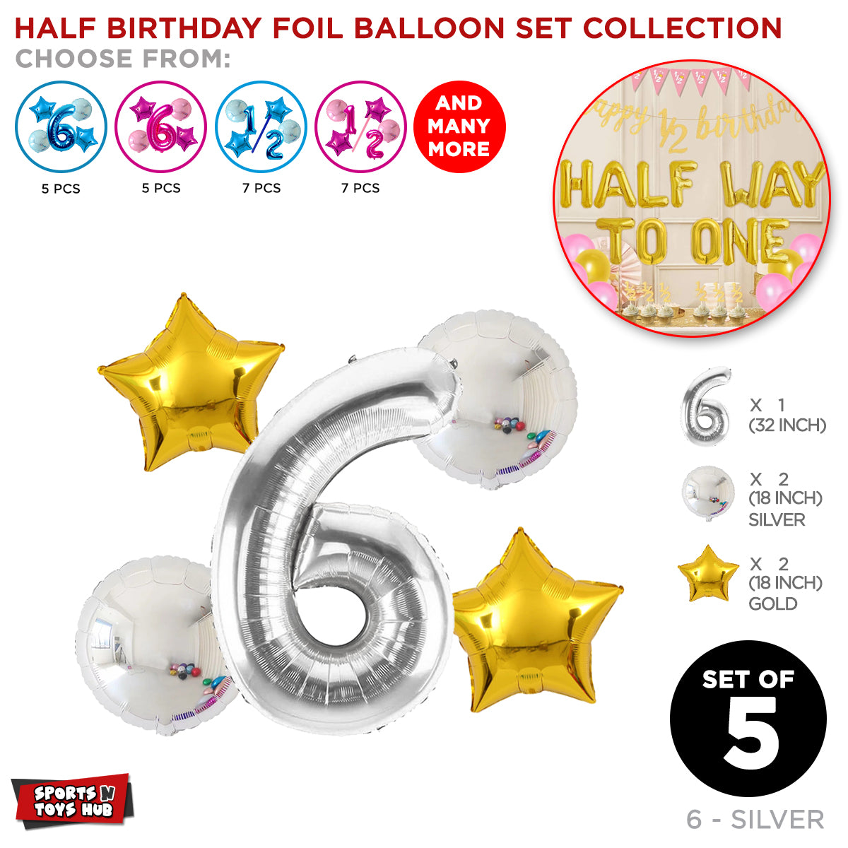 Half Birthday Foil Balloon Set Collection