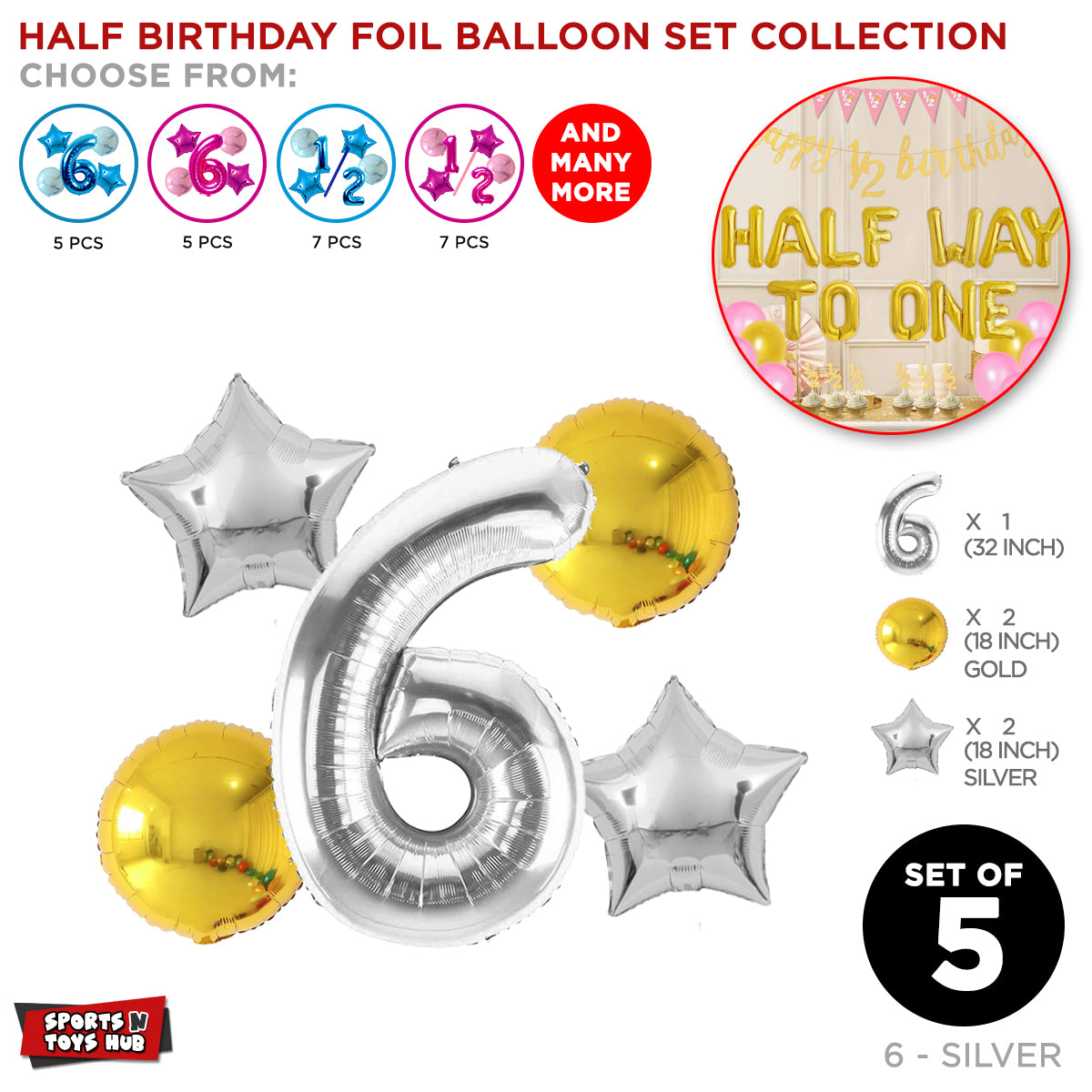 Half Birthday Foil Balloon Set Collection