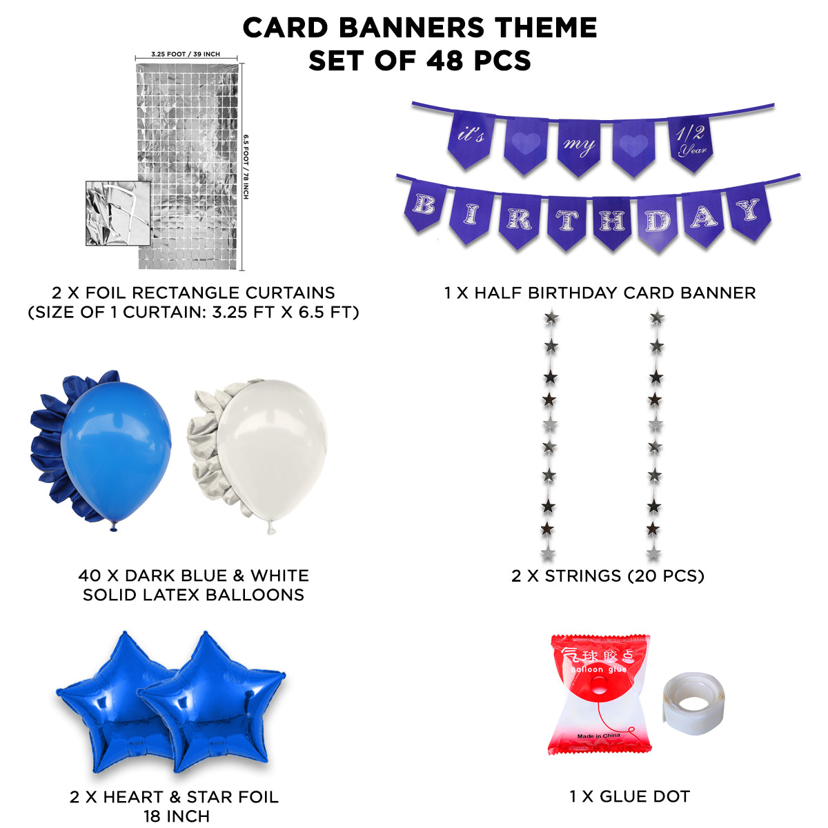 Its My 1/2 Birthday Card Banner Theme With Rectangle Curtain