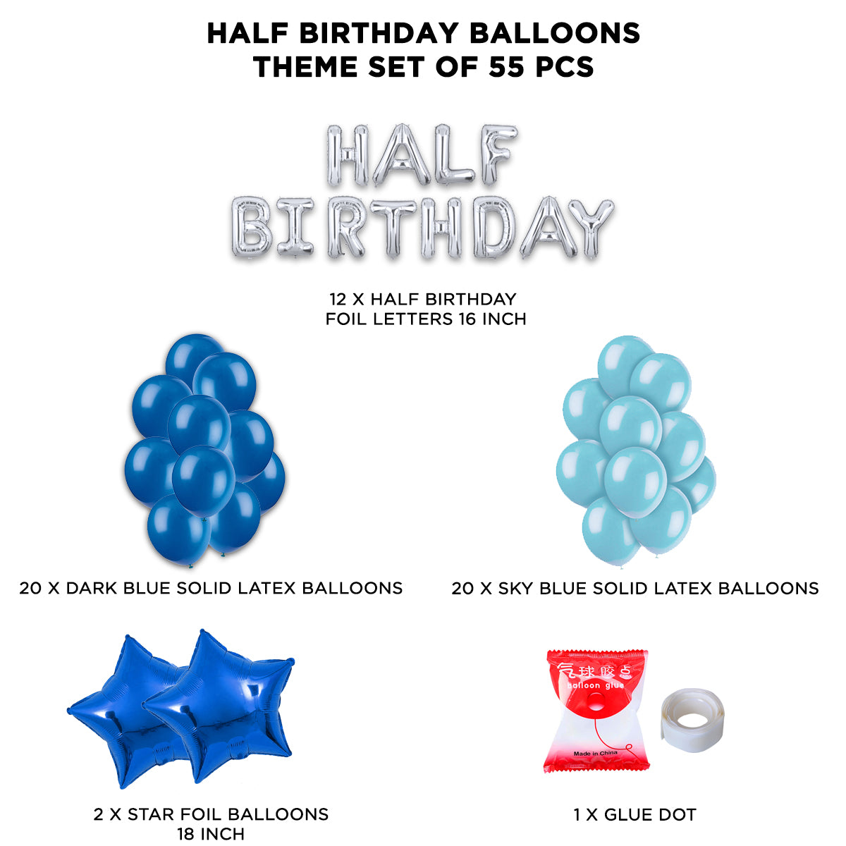 Half Birthday Foil Letter Theme Without Curtain - Blue