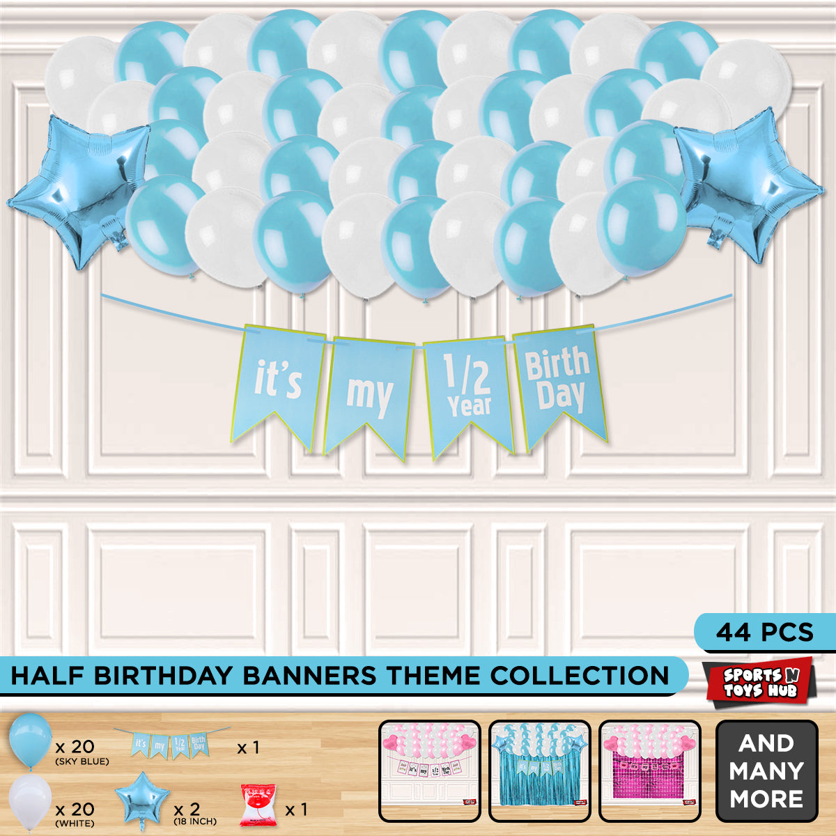 Its My 1/2 Year Birthday Card Banner Theme Without Curtain