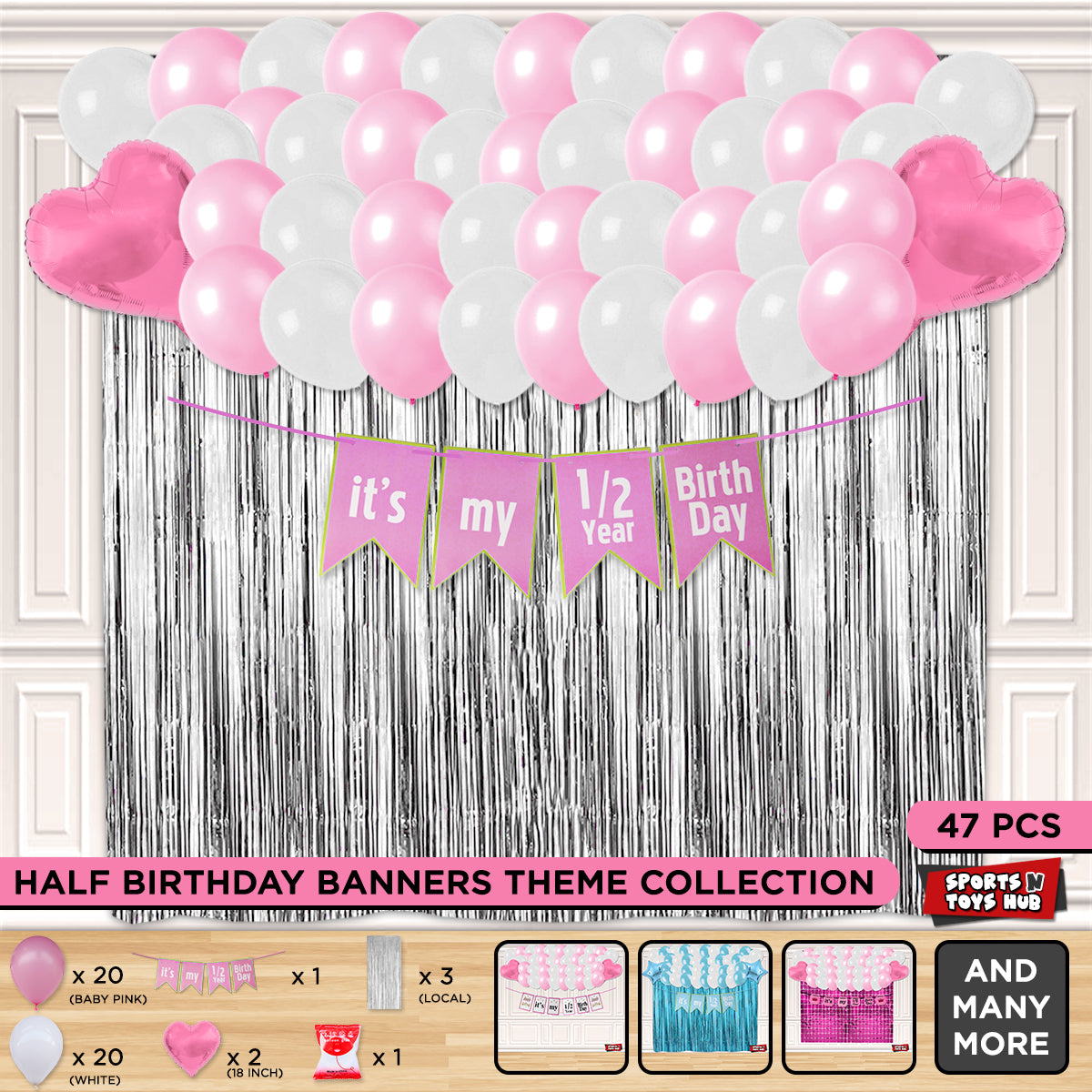 Its My 1/2 Year Birthday Card Banner Theme With Curtain