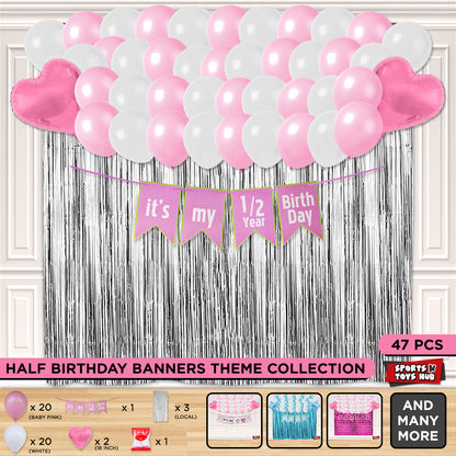 Its My 1/2 Year Birthday Card Banner Theme With Curtain