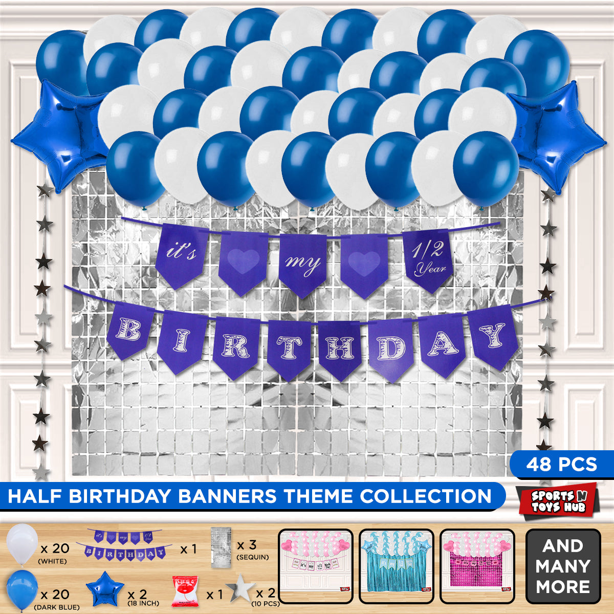 Its My 1/2 Birthday Card Banner Theme With Rectangle Curtain