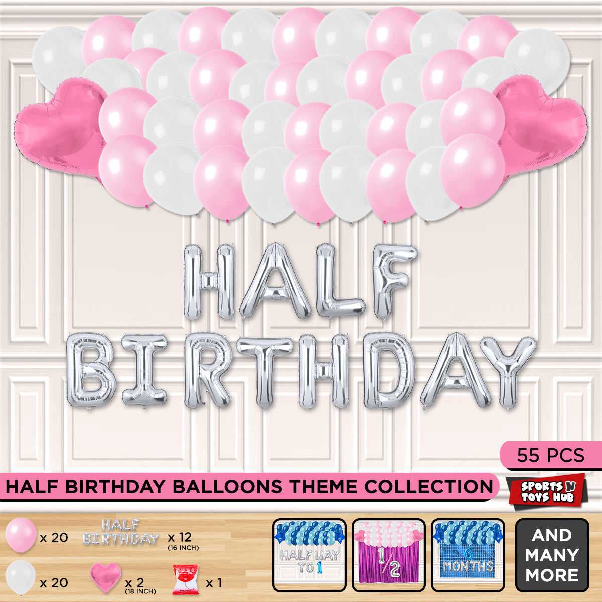 Half Birthday Foil Letter Theme Without Curtain - Pink