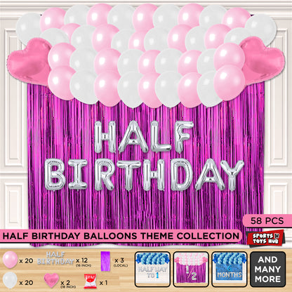Half Birthday Foil Letter Theme With Curtain - Pink