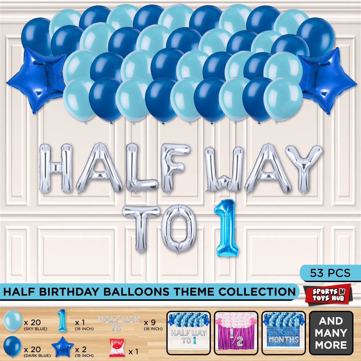 Half Birthday Foil Letter Theme Without Curtain - Blue