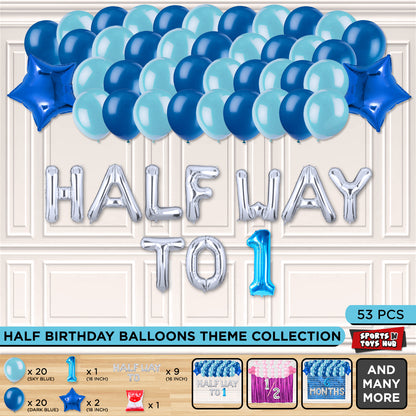 Half Birthday Foil Letter Theme Without Curtain - Blue