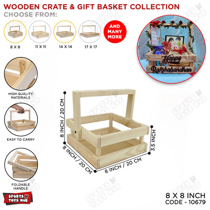 Wooden Crate Gift Basket With Foldable Handle