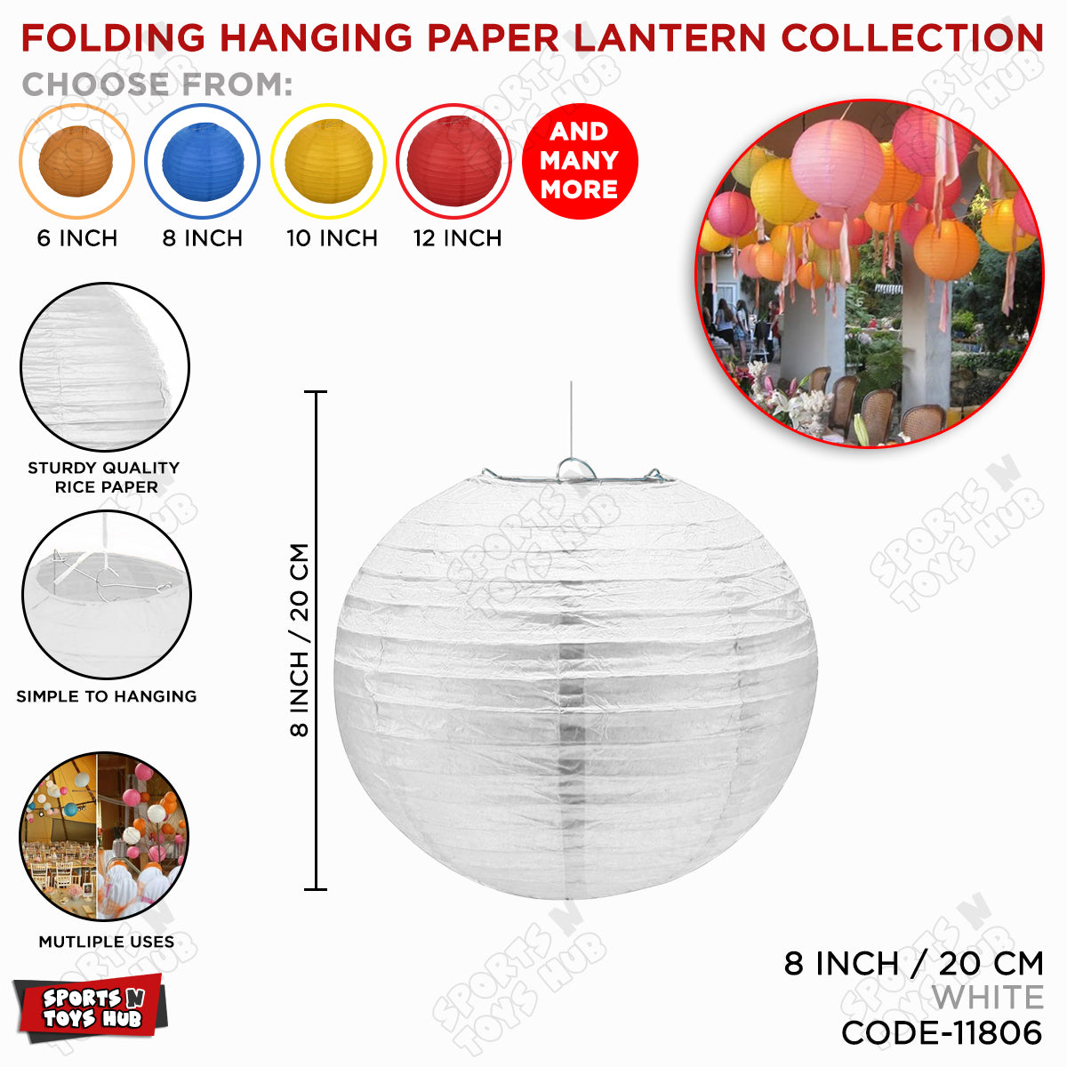 8 Inch Paper Hanging Lanterns Collection