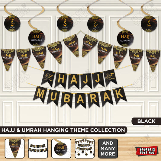Hajj Mubarak Theme Pack - Hanging Swirls, Flag Garland and Card Banner